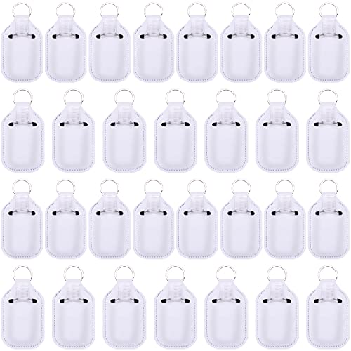 Duufin 60 Pcs Sublimation Hand Sanitizer Holder Blanks Empty Bottle Set | Including 30 Pcs White Hand Sanitizer Keychain Holder and 30 Pcs Refillable Empty Travel Bottles for Backpack Purse - color: Pure White