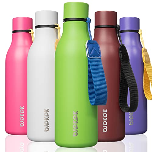 BJPKPK Insulated Water Bottles, 18 oz Stainless Steel Metal Water Bottle with Strap, BPA Free Leak Proof Jugs, Mugs, Flasks, Reusable Thermal Flasks for Sports & Travel, Green - color: Green, size: 18 Ounces, style: 18oz