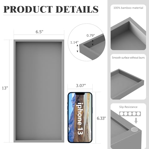 ZHWS Bathroom Vanity Tray for Countertop Perfume Makeup Jewelry Candle Decor, Kitchen Tray for Soap Dispenser Spice Salt, Large Tray for Toilet Tank Paper, Serving Nightstand Silver 13”x6.5” - color: Silver, size: 13" x 6.5" x 1.1"