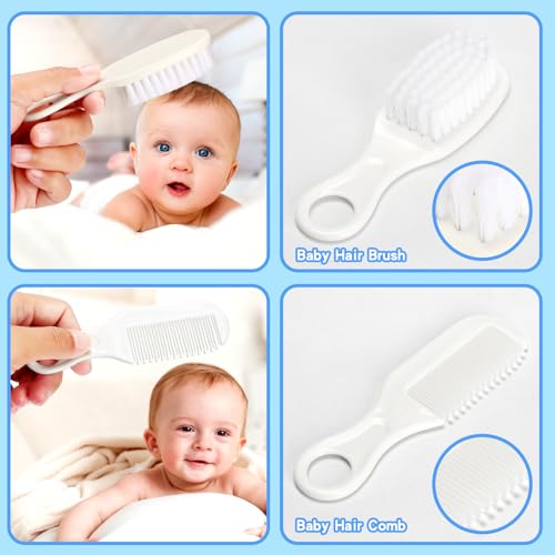 Baby Healthcare and Grooming Kit, Baby Safety Care Set, Baby Electric Nail Trimmer Set Newborn Nursery Health Care Set for Newborn Infant Toddlers Baby Boys Girls Kids (Grey White-18 Kits) - style: Grey White 18 in 1