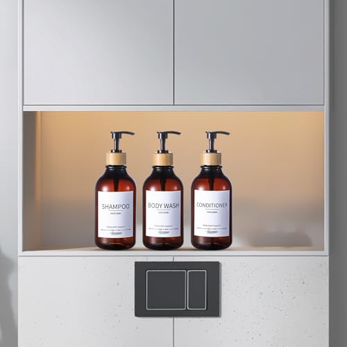 Shampoo and Conditioner Dispenser, 5Pack Refillable Dispenser Bottles,16.9oz Pump Bottles, Amber Shampoo Containers for Shower - color: Amber-b