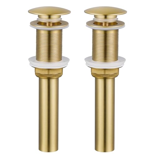 KES Sink Drain Stopper Without Overflow, Pop Up Drain for Bathroom Vessel Sink Brushed Gold 2 Pack, All Metal Rustproof Brass and 304 Stainless Steel, for 1.6"-1.9" Sink Hole, S2008D-BZ-P2 - color: Brushed Gold, style: NO Overflow, 2 Pack