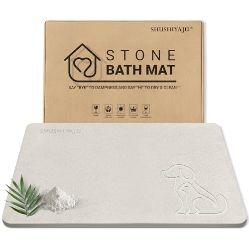 Stone Bath Mat Quick Drying Absorbent Shower Mat Diatomaceous Earth Pad Bathroom Floor Bathtub Pad Non-Slip Easy to Clean Bathroom Essentials (Pet Pattern-Beige) - color: Pet Pattern-beige
