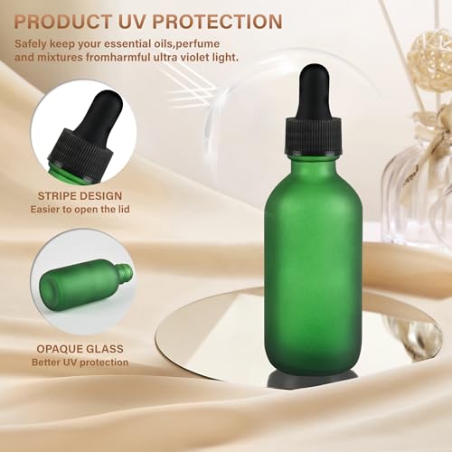 NOOEEISS 6 Pcs, 2oz Dropper Bottle, Green Glass Eye Dropper Bottle, Tincture Bottles with Dropper, Pretty Finish, Leak-Proof Design, Stronger Suction for All Kinds of Mixed Liquids - color: Green Frosted, size: 2oz-6Pack