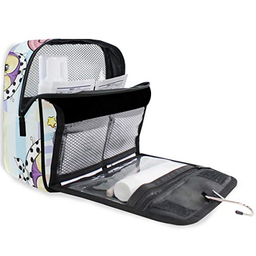 senya Hanging Travel Toiletry Bag Kit Makeup Case Cosmetics Organizer for Men Women - color: Cartoon Pink Flamingo And Five Owls