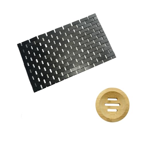 Bamboo Bath Mat Black 24 x 16 Inches and Soap Dish Set Bathroom Rugs Non Slip Washable Bamboo Shower Mat Bathtub Mat Non Slip for Kitchen Sauna Spa Hot Tub Outdoor Bathroom Décor - color: Black, size: 24x16