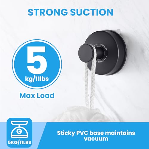 JOMOLA 2PCS Stainless Steel Suction Cup Hook Bathroom Towel Holder Utility Shower Hooks Hanger for Towel Storage Kitchen Utensil Vacuum Suction Cup Hooks, Matte Black - color: Matte Black