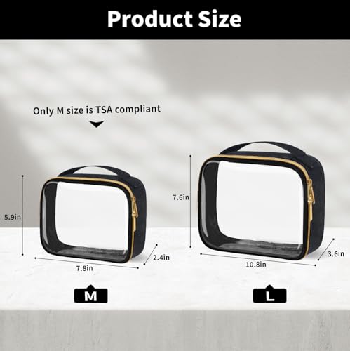 TSA Approved Travel Toiletry Bag,2 Pack Clear Makeup Bags with Handles,Quart Size Clear Cosmetic Bags for Traveling Women,Men,Carry on Airport Airline Compliant Bag,Black - color: Black, size: 2 Pack, 1 Medium, 1 Large