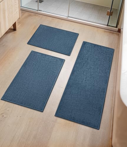 YIHOUSE Bathroom Rugs Sets 3 Piece Blue, 16x24+16x32+16x47in | Non Slip, Quick Dry, Absorbent Washable, Thin Fit Under Door, For Elder, Sink, Laundry - color: Blue, size: 16x24+16x32+16x47