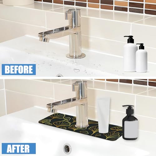 Faucet Drying Absorbing Mat, 15.5"X5.5" Faucet Drying Mat Ginkgo Leaves - size: 15.5" x 5.5"