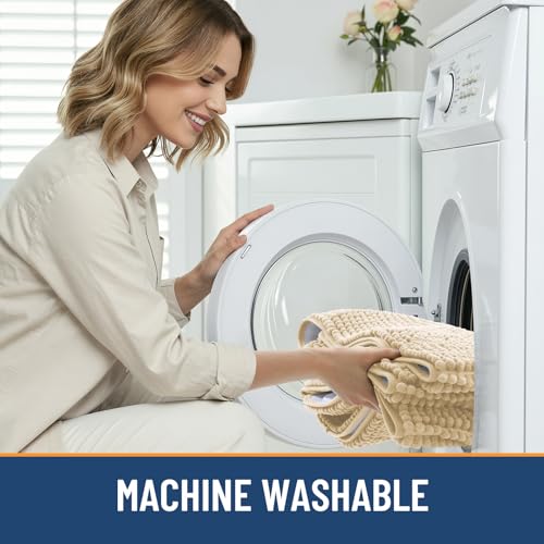 Arotive Bathroom Rugs 47" x 17", Ultra Soft Absorbent Chenille Bath Rugs, Rubber Backing, Machine Washable Bath Mats for Bathroom Floor, Tub and Shower, Home Decor Accessories, Beige - color: Beige, size: 47" X 17"