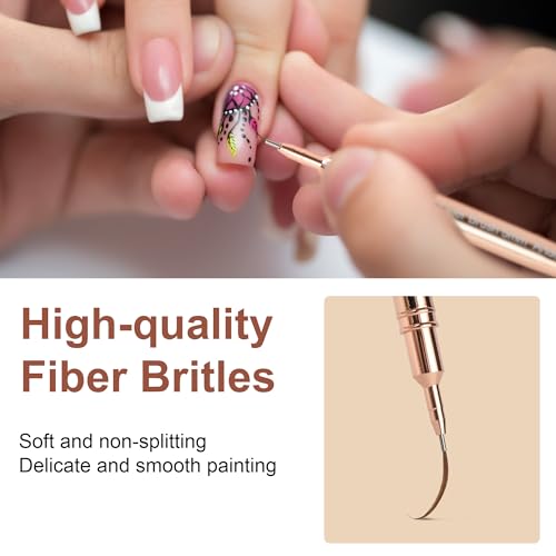 Artdone Metallic Nail Art Pens, Liner Brushes Set, 5PCS Gold Nail Tools | For Long Lines, Thin Details, Fine Drawing, Liner Brush UV Gel Polish Painting Nail Design Sizes 5/8/12/20/25mm - color: Copper Liner Brush Set