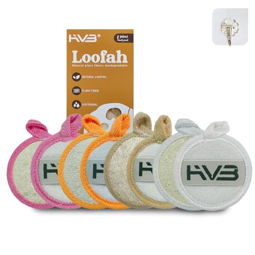 HVB Natural Loofah Exfoliating Facial Sponge. Premium Loofah Facial Brush, Made from Natural loofah, Suitable for Both Men and Women, Designed for Facial Cleansing. Pack of 8 (1 Box)