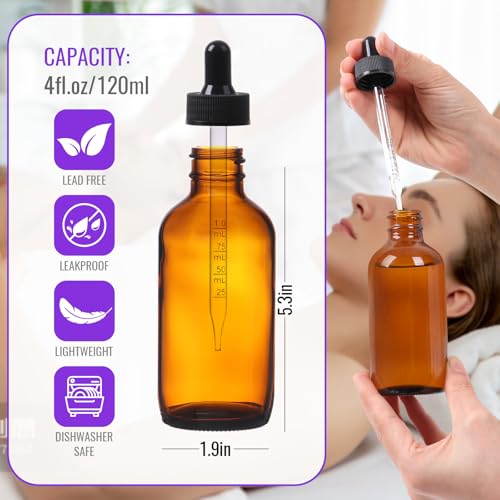 AuroTrends 4 oz Dropper Bottles Glass 24Pack, Amber Glass Tincture Bottles with Dropper - Dropper Bottle 4 oz with Funnel/Stickers/Plastic Graduated Pipette (4fl.oz, Set of 24) - color: Amber, size: 4fl.oz-24Pack