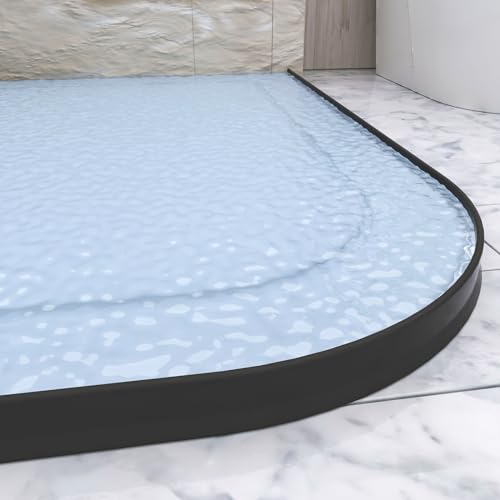 Raycity 3" High Shower Threshold Water Dam 74 IN Collapsible Shower Water Splash Guard for Curbless Shower Threshold Barrier Water Stopper for Wet and Dry Separation Bathroom and Kitchen (Black) - color: Black, style: 74 inch
