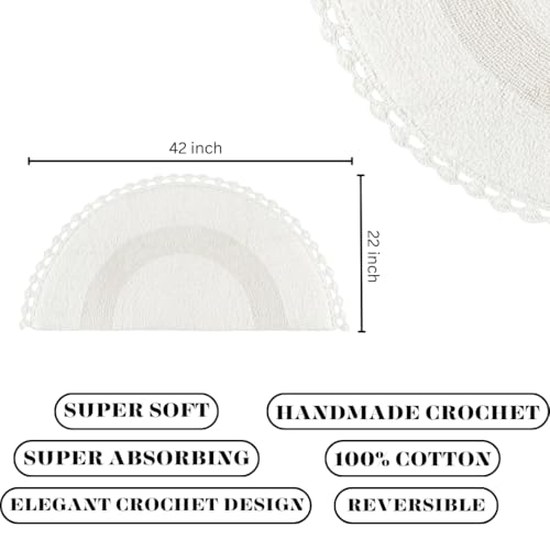 Savi Home Half Moon Circle Bohemian Bathroom Rug with Handwoven Chrochet Border, Beautifully Handcrafted 100% Cotton Mat - 22x42, Half Round Bedroom Rug, Boho Bathroom Décor,Machine Washable -White - color: White, size: 1'10" x 3'6" (Semicircular)