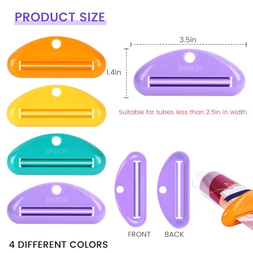 LOVEINUSA Toothpaste Tube Squeezer Dispenser, 4 PCS Tooth Paste Clips | Hanging Roller Squeezer Holder for Saving Toothpaste, Facial Cleanser Creams Paint, Assorted Colors - color: Multicolors-3