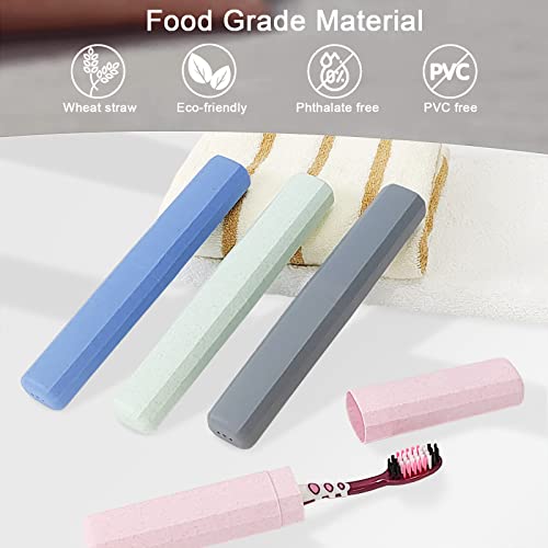 Mulbozy Travel Toothbrush Case, Portable Toothbrush Protector Cover, Breathable Wheat Straw Toothbrush Holder for Traveling, Camping, Business, Home, School, Gym, and More - 4 Packs - color: Pink, Blue, Green, Grey