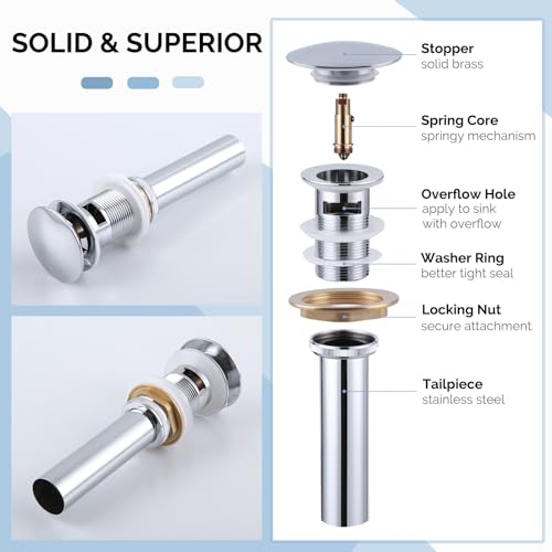 Bathroom Sink Drain, Angle Simple Brass Pop Up Drain Stopper, Vessel Sink Drain with Overflow, Lavatory Vanity Sink Drain Stoppers Chrome - color: Chrome