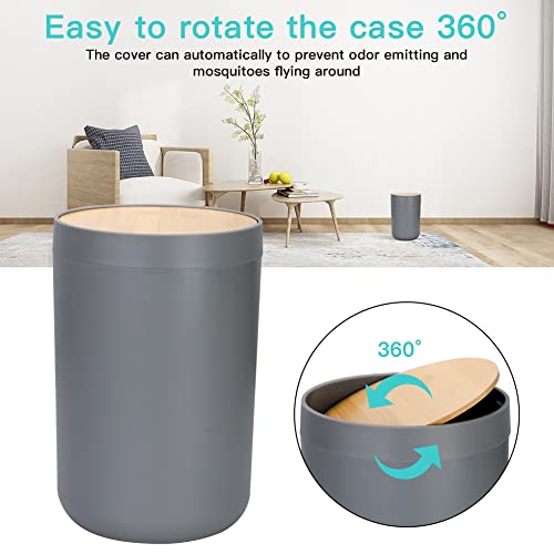 Otostar Grey Bathroom Accessories Set Bamboo Bathroom Set with Qtip Holder Soap Dispenser Toothbrush Holder Tumbler Soap Dish Toilet Brush Holder Trash Can Plastic Bath Set Housewarming Gift (Grey) - style: A-Grey Bamboo Cover Set