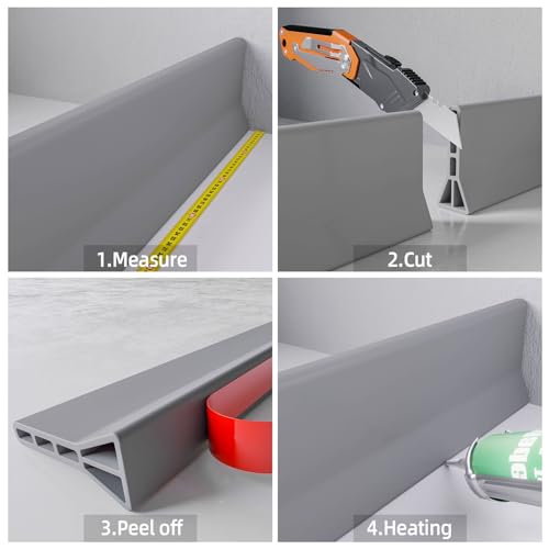 Raycity 3" High Shower Threshold Water Dam 118 IN Collapsible Shower Water Splash Guard for Curbless Shower Threshold Barrier Water Stopper for Wet and Dry Separation Bathroom and Kitchen (Grey) - color: Gray, style: 118 inch