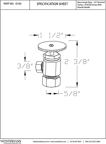 Westbrass D105-100-03 Round Handle Angle Stop Shut Off Valve, 1/2" Copper Pipe Inlet with 3/8" Compression Outlet, Polished Brass (100-Pack) - color: Polished Brass, size: 100 Pack