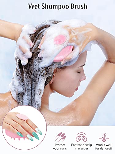 HEETA Scalp Massager Hair Growth, Soft Silicone Scalp Scrubber Shampoo Brush for Exfoliation, Dandruff Removal & Head Massage Stress Relax, Wet & Dry Use for Thick, Thin Hair Care, Wheat Straw Pink - color: New Pink