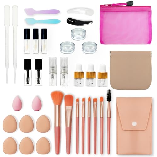 Gifts for Women - PrettyCare 38 Pcs Mini Travel Makeup Containers Set, Small Empty Container & TSA Approved Travel Bottles Kit with Brushes, fLeak-Proof Cosmetic Jars & Bottles for Travel, and Sample