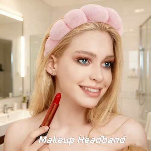 7 Pcs Spa Set, Facial Headband and Wristband Set, Skincare Accessories, College Style Girl Idea Gifts, Hair Accessories for Women and Girls (Pink) - color: Pink