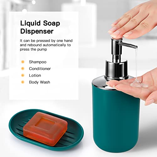 Otostar Bathroom Accessories Set 6 Piece Housewarming Gifts Set Plastic Bathroom Accessory Set Includes Toothbrush Holder Soap Dispenser Tumbler Soap Dish Toilet Brush Holder Trash Can (Dark Green) - style: B-Dark Green 3308
