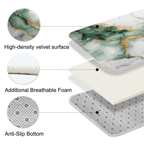 Lnond 4Pcs Bathroom Sets with Shower Curtain and Rugs, Marble Bathroom Shower Curtain Sets, Green Grey Gold Modern Art Bathroom Sets with Rugs and Accessories - color: Green Grey Gold Marble