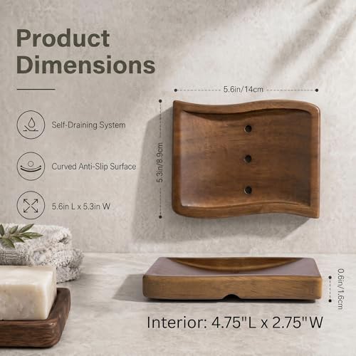 Wood Self-Draining Bar Soap Holder, 3 Holes Design Soap Dish and Sponge Holder, Quick Dry Soap Saver Tray for Bathroom, Kitchen, Shower & Countertop (Brown, 1 Pack)