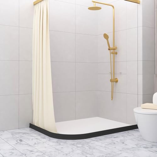 Raycity 3" High Shower Threshold Water Dam 74 IN Collapsible Shower Water Splash Guard for Curbless Shower Threshold Barrier Water Stopper for Wet and Dry Separation Bathroom and Kitchen (Black) - color: Black, style: 74 inch