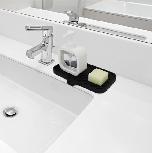 Yasmen Silicone Bathroom Soap Dishes, Sink Sponge Holder for Kitchen, Rubber Soap Dish with Drain, Shower Soap Sponge Tray, Sink or Counter Organizer, for Bar Soap, Bottle, Dish Soap Dispenser-Black - color: Black, size: L(9.5"×5.1" )