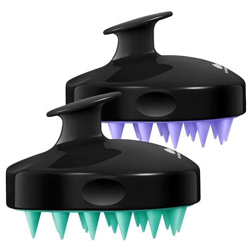 HEETA Hair Scalp Massager Shampoo Brush 2 Pack, Soft Silicone Bristles to Remove Dandruff, Waterproof Hair Scrubber for Both Wet Dry Use, Suitable for Men & Women (Turquoise & Purple) - color: 01- Turquoise & Purple