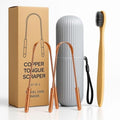 Tongue Scraper Set(2 Pack)–Pure Copper Cleaner Kit with Bamboo Toothbrush with Charcoal Bristles &Travel Case–Daily Oral Hygiene Tool for Men&Women,Reduce Bad Breath,Tongue Scrubber - color: Copper