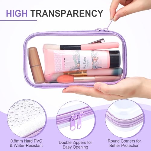 Hoolerry 4 Pcs Hard Clear Zipper Case Makeup Bags Plastic Zipper Pouch Transparent Storage Box Containers for Cosmetics, Snacks, Building Blocks, Puzzles(Clear,7.5 x 3.9 x 2 in,Purple) - color: Purple, size: 7.5 x 3.9 x 2 in