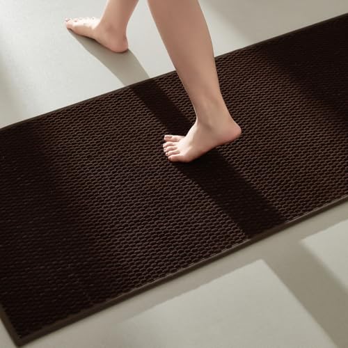 TYUU Bathroom Runner Rugs, Long Bath Mat Runner Washable Thin Quick Dry Low Pile Bathroom Runner Rugs Non Slip, Brown 16"x60" - color: Brown01, size: 1'4" X 5' (Runner)