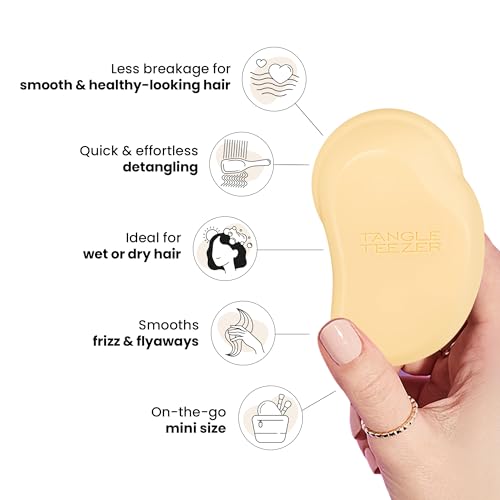 Tangle Teezer Original Detangler Mini Hair Brush, Buttercup Yellow | Travel-size detangling hair brush, gentle on tender scalps; detangles wet or dry hair for straight to curly strands - color: Buttercup Yellow, size: Mini