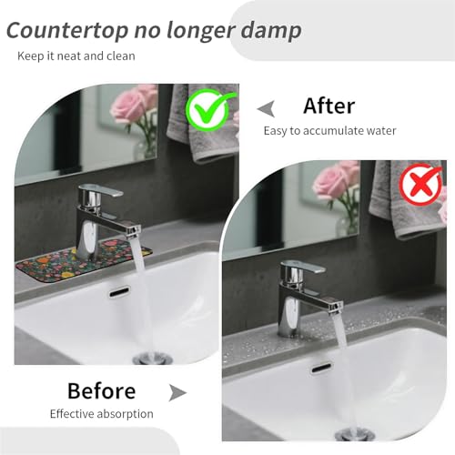 Faucet Fast Absorbent Pad - Colorful Wildflowers Plants Drying Pad, Suitable For Kitchen, Bathroom, Island And Other Scenes - color: Colorful Wildflowers Plants