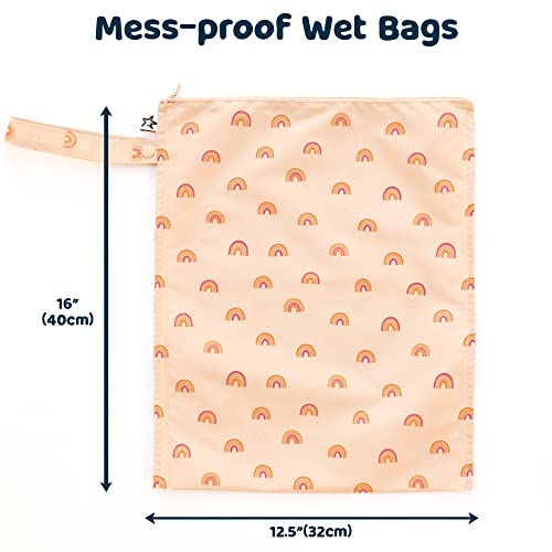 Tiny Twinkle Mess Proof Wet Bags | 2-Pack Reusable Waterproof Wet Bags for Swimsuits | Baby Clothes | Travel & Diaper Bag (Boho Rainbow) - color: Boho Rainbow, size: 2 Pack