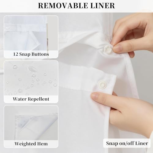 No Hook Floral Shower Curtain with Snap in Liner Set 71x74 Inch | Wildflower Botanical Shower Curtain with Mesh Top Window, Neutral Boho Farmhouse Waterproof Washable Fabric Bath Decor - color: Wildflowers-b