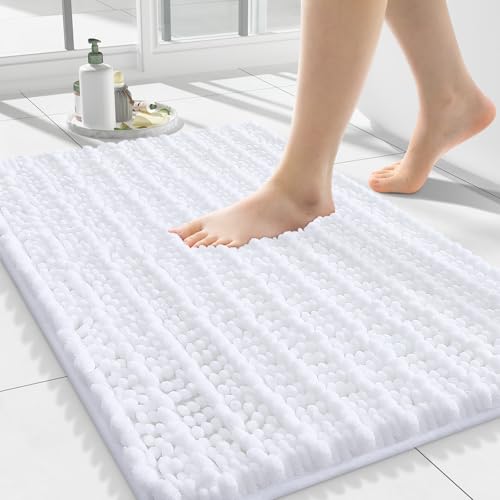 Smiry Bathroom Rugs Mat 24x16, Extra Soft Absorbent Chenille Bath Rugs, Non Slip Rubber Backing Machine Washable Quick Dry Bath Mats for Bathroom Floor, Tub, Shower, Home Decor Accessories, White - color: White, size: 24'' X 16''