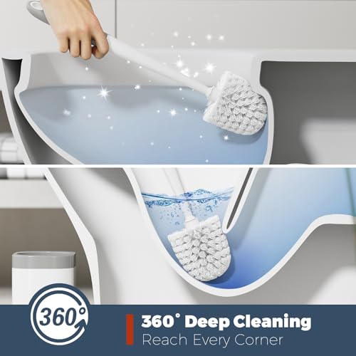 Holaloha Toilet Brush, 3 Pack Toilet Brush and Holder Set Bathroom Accessories, Toilet Bowl Brush and Holder with 3 Crevice Brush for Bathroom, Toilet Scrubber Brush (White) - color: White