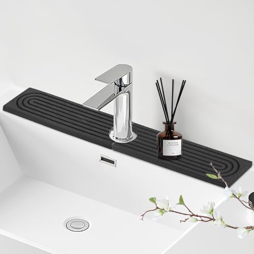 Faucet Mat for Kitchen Sink - 23.62" Diatomite Fast Stone Drying Mat for Kitchen Counter Tray Absorbent Mat Faucet Splash Guard for Kitchen Sink and Bathroom Counter (Deep Gray, 23.62"x3.94")