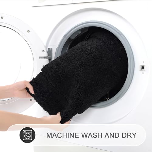 SHACOS Bathroom Rugs Sets 3 Piece with Toilet Lid Cover | 16"x24"Bath Mat and 20"x24" U-Shape Contoured Toilet Mat Machine Washable Shaggy Absorbent Bath Rugs (Black) - color: Black, size: 16"x24"+U-Shape 20"x24"+Lid Cover 19"x21"