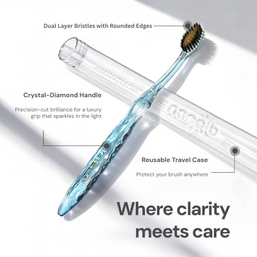 Nano-b Manual Toothbrush for Adults with Sensitive Gums, Gold & Charcoal Soft/Medium Bristles, Travel Case, Green - color: Green, style: Gold/Charcoal Bristles