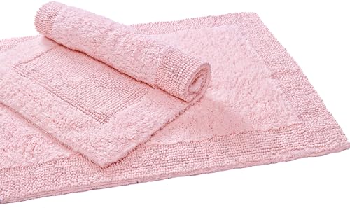 Bedding Craft Bathroom Bath Mat Rug – 100% Cotton, Reversible, Water Absorbent, Machine Washable, Soft Bathmat for Tub Side, 17x24 Chalk Pink - color: Chalk Pink, size: 1'5" x 2' (Rectangular)