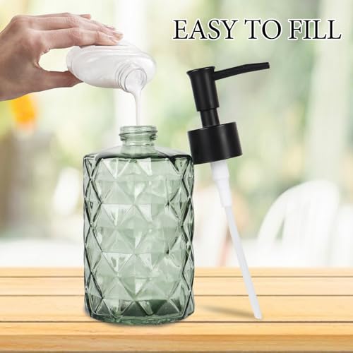 Green Glass Soap Dispenser, 11 Oz/330ml Liquid Hand Lotion Dispenser Set for Kitchen Sink and Bathroom, Dish Soap Dispenser Set, Lotion Glass Lotion Bottles with Black Pump (Army Green) - color: Green&black