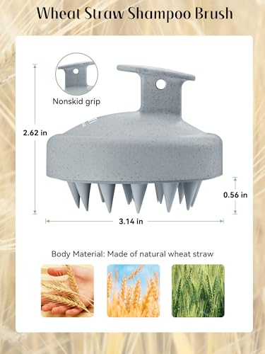 HEETA Scalp Massager Hair Growth 2-Pack, Silicone Scalp Scrubber Shampoo Brush for Exfoliation Dandruff Removal Head Massage Stress Relax, Wet & Dry Use for Women Men Hair Care, Wheat Straw Material - color: Dark Grey & Beige